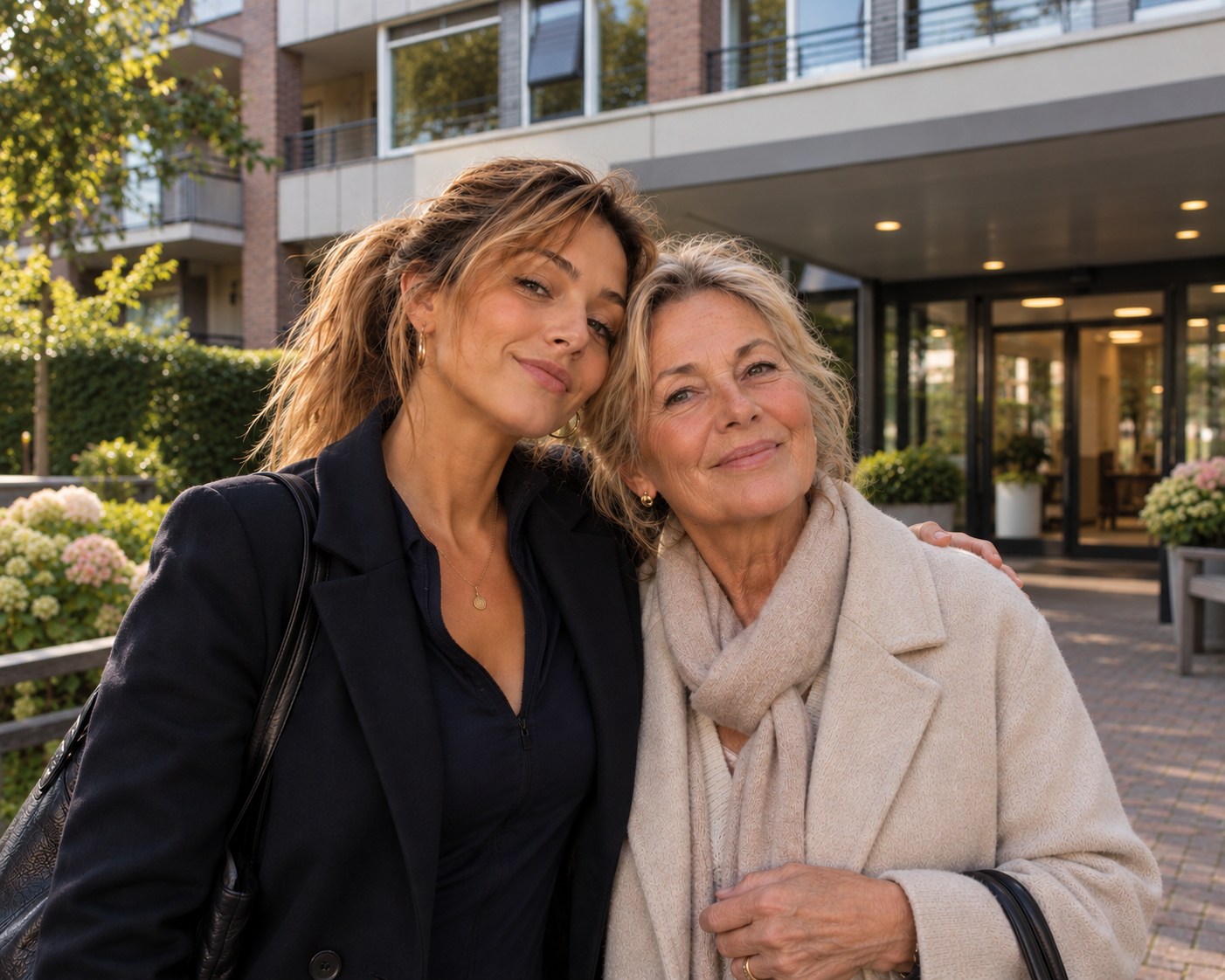 Patricia en oma Louise bij de verzorgingsflat